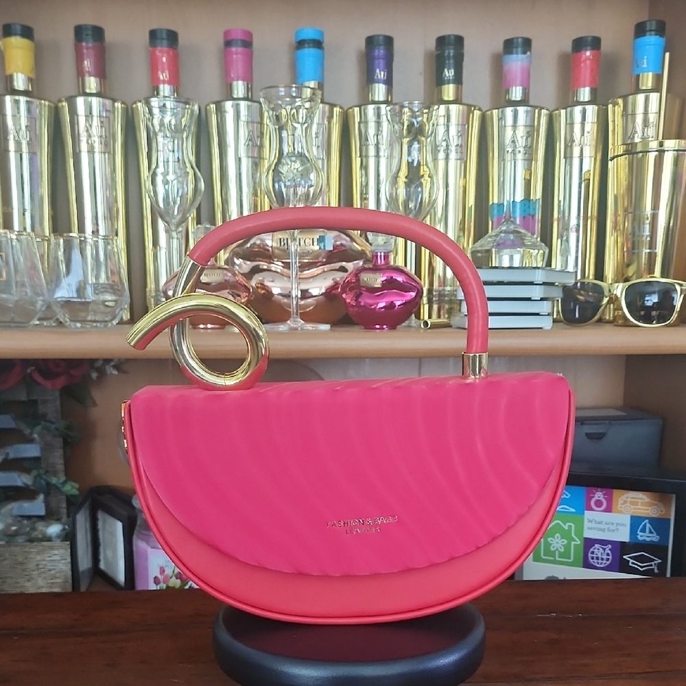 Vibrant Red Crossbody Bag with Leather And Gold Accented Handle